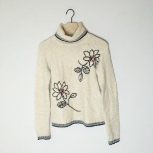 Floral Embroidered Ann Taylor Turtleneck Sweater